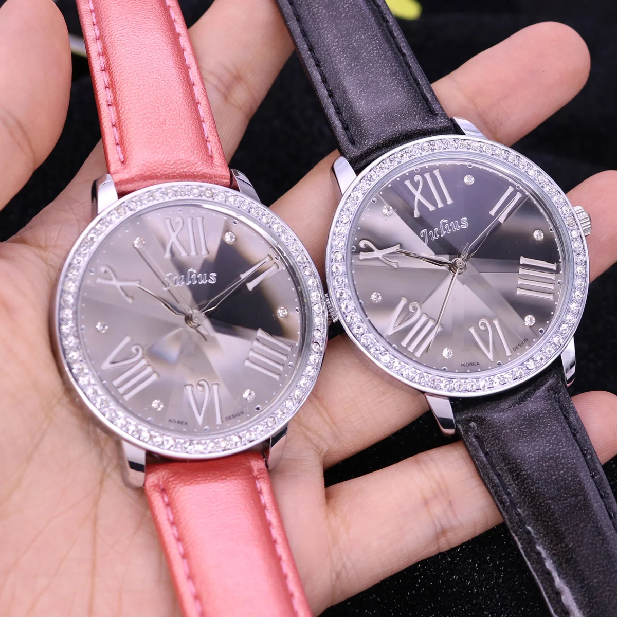Rhinestones Women's Watch Japan Quartz Hour Fine Fashion Bracelet Luxury Real Leather Clock Girl's Birthday Gift Julius No Box