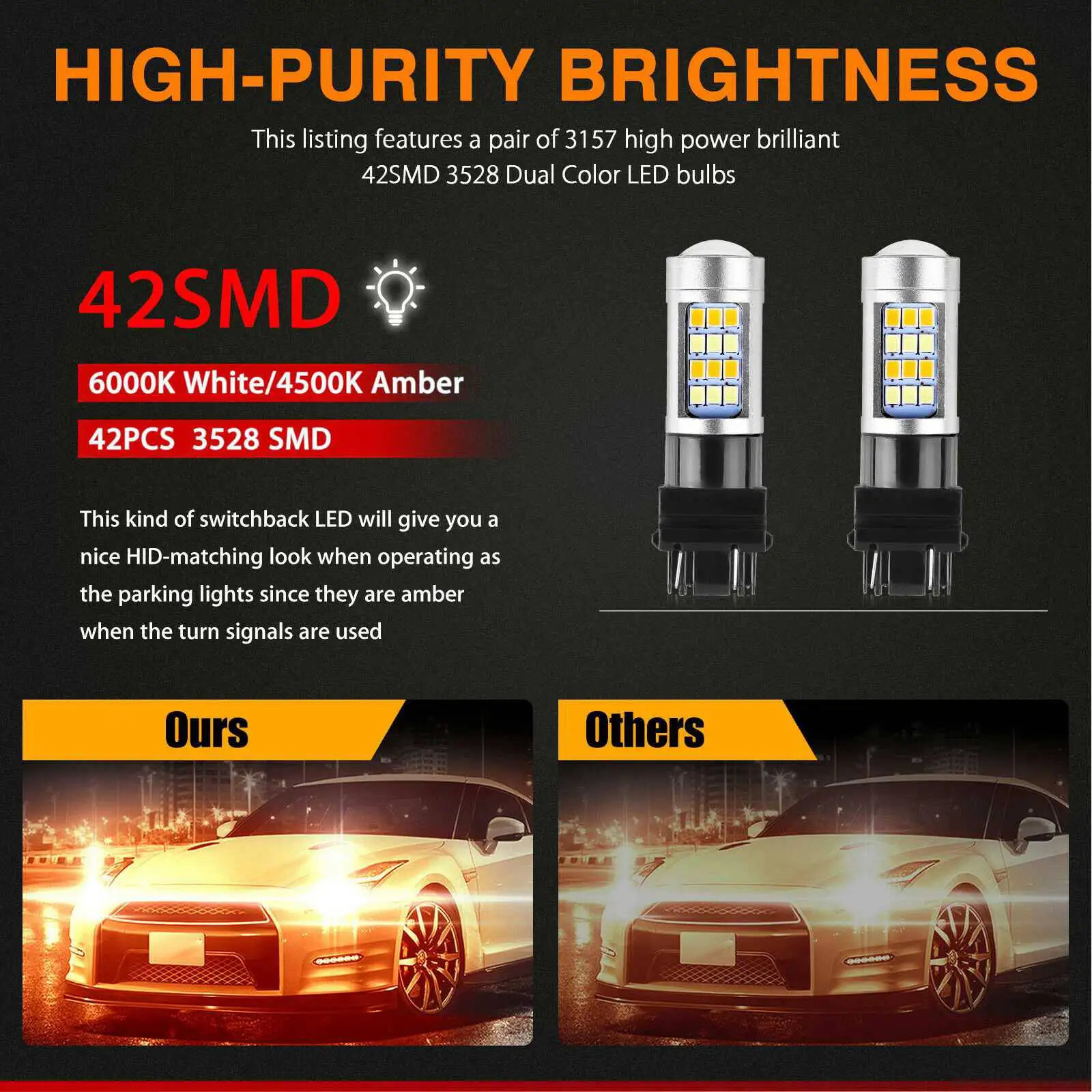 2X без ошибок Белый/янтарный 3157 42SMD 3528 светодиодный DRL Switchback сигнал поворота парковочная лампа