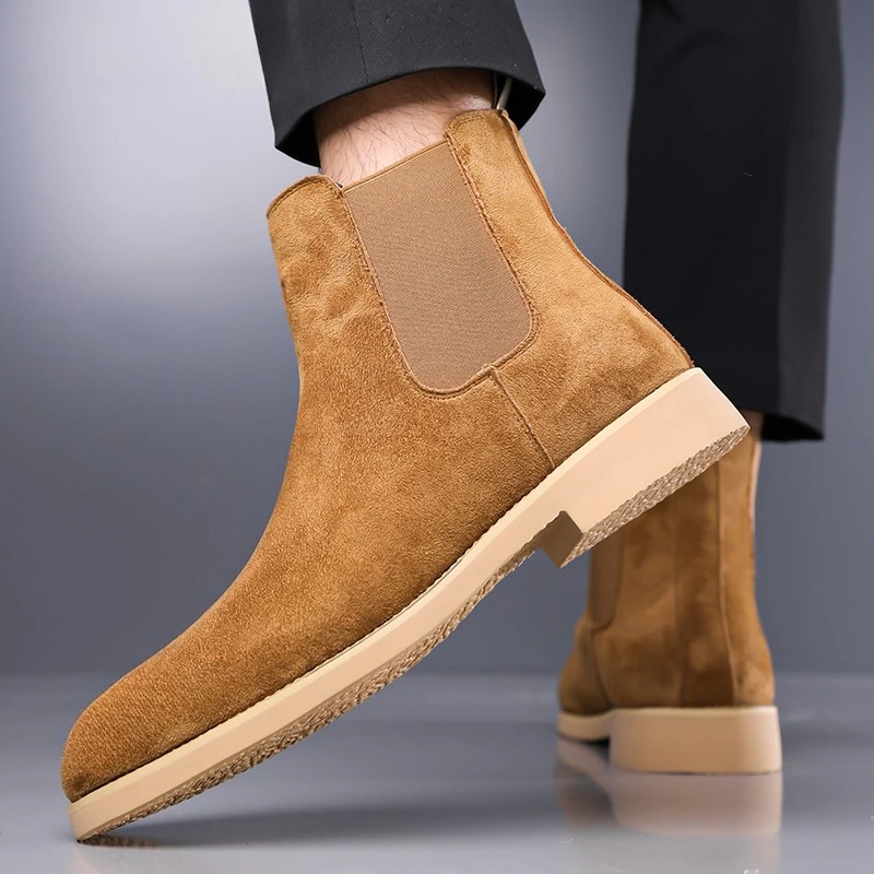 

Мужские ботинки челси из искусственной замши, однотонные классические деловые мужские ботинки на низком каблуке, размер 38-48