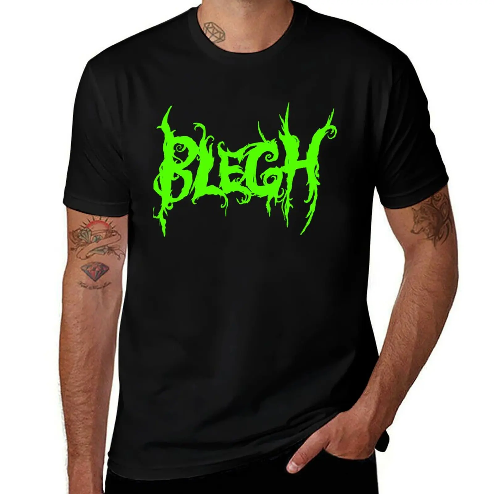 Neon Green Blegh on Black T-Shirt Clothing oversizeds tees animal prinfor boys shirts men