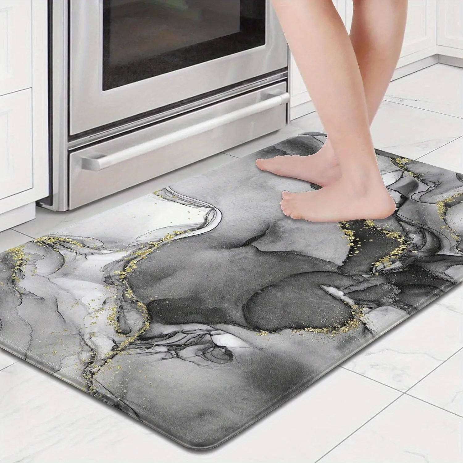 

1PC Marble INspired Pattern Kitchen Rug Non-Slip Door Mats Pop design Bathroom Rug Bath Mat Carpet for Home Sink Laundry Decor
