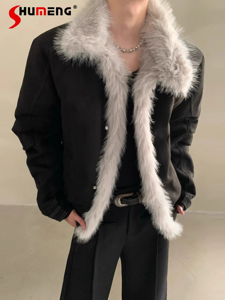 

2025 мужские зимние новые высококачественные куртки с большим воротником из искусственного меха, мужские модные утолщенные теплые шикарные парки, мужские красивые простые парки