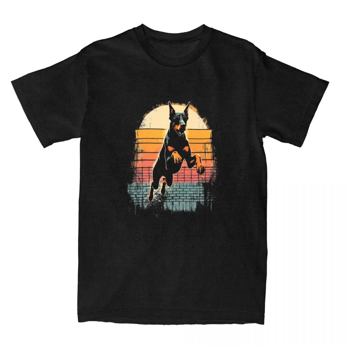 Men's T-Shirts Dobermann Pinscher Pet Dog Retro Sunset Pure Cotton Tees Short Sleeve Dog Lover T Shirts Crew Neck Tops Gift Idea