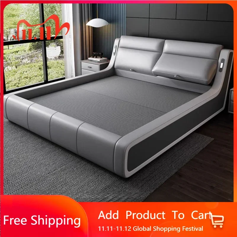 

Ergonomic Modern King Size Bed Frame Elegant Storage Italian Comferter Leather Bed Double Organizer Cama Backyard Furniture