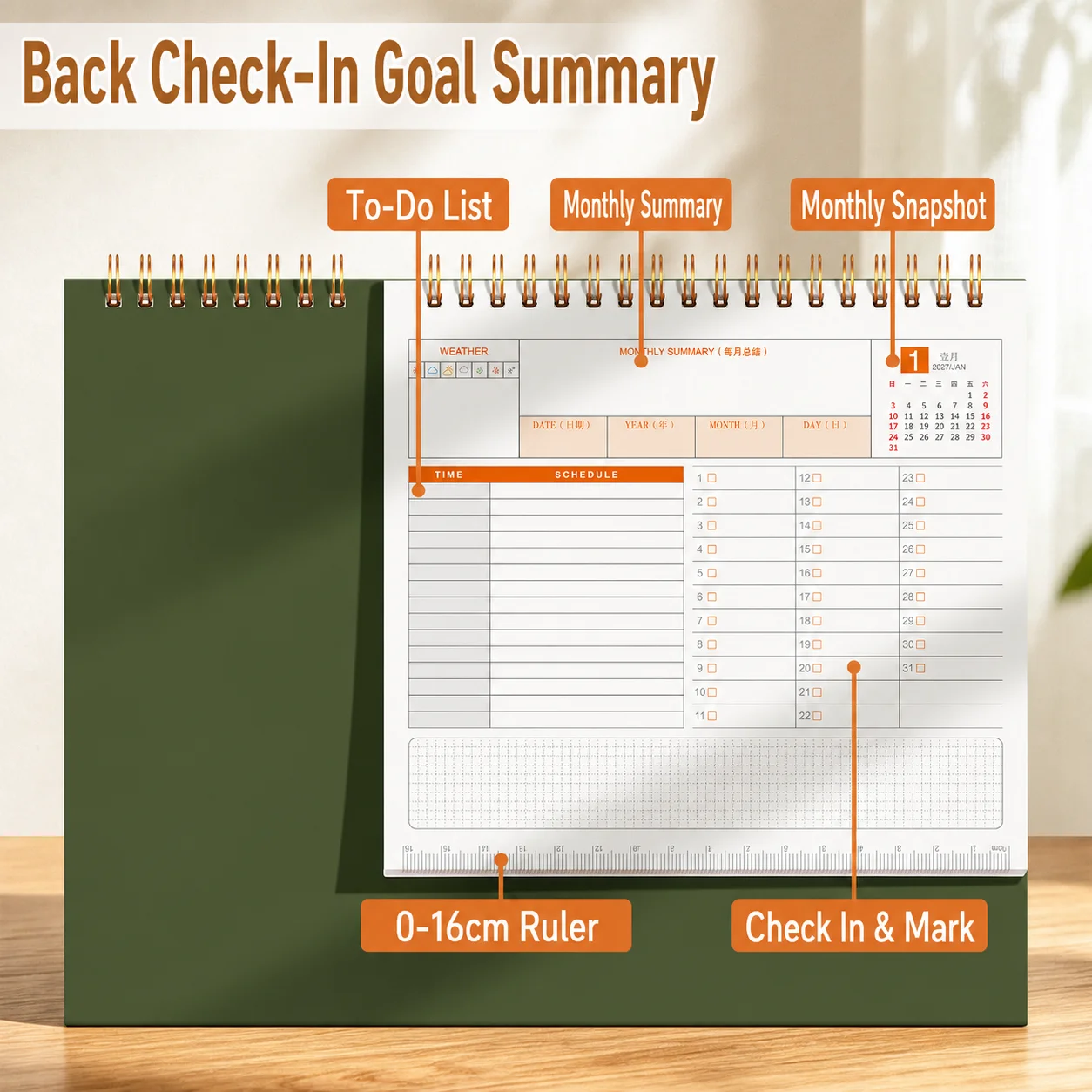 Monthly Planner Standing Ruler Calendar Sticky Note Calendar Matte Coated 2027 Calendar For Meeting Planning Daily Schedule Gift