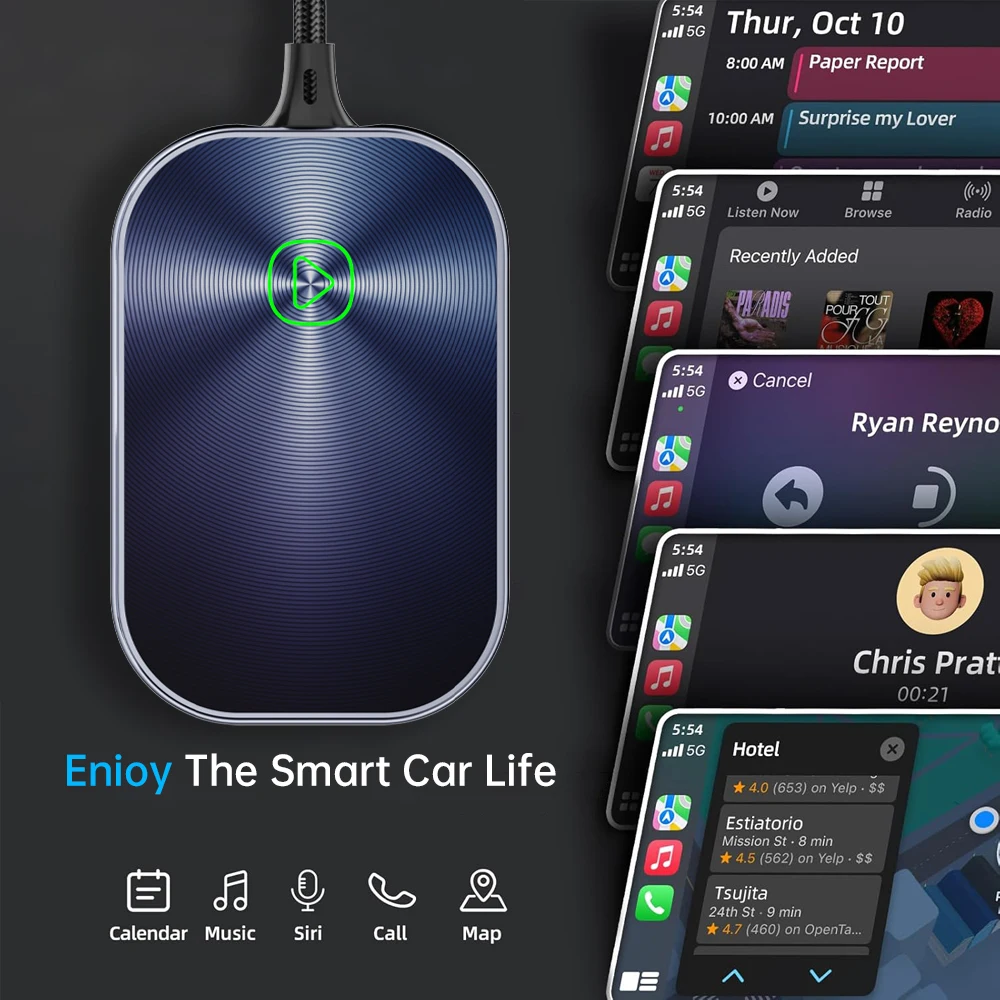 Car-mounted central control panel frame Dongle Voice Control GPS Siri Online Maps Dual Band WiFi Universal USB Type-C Plug Split