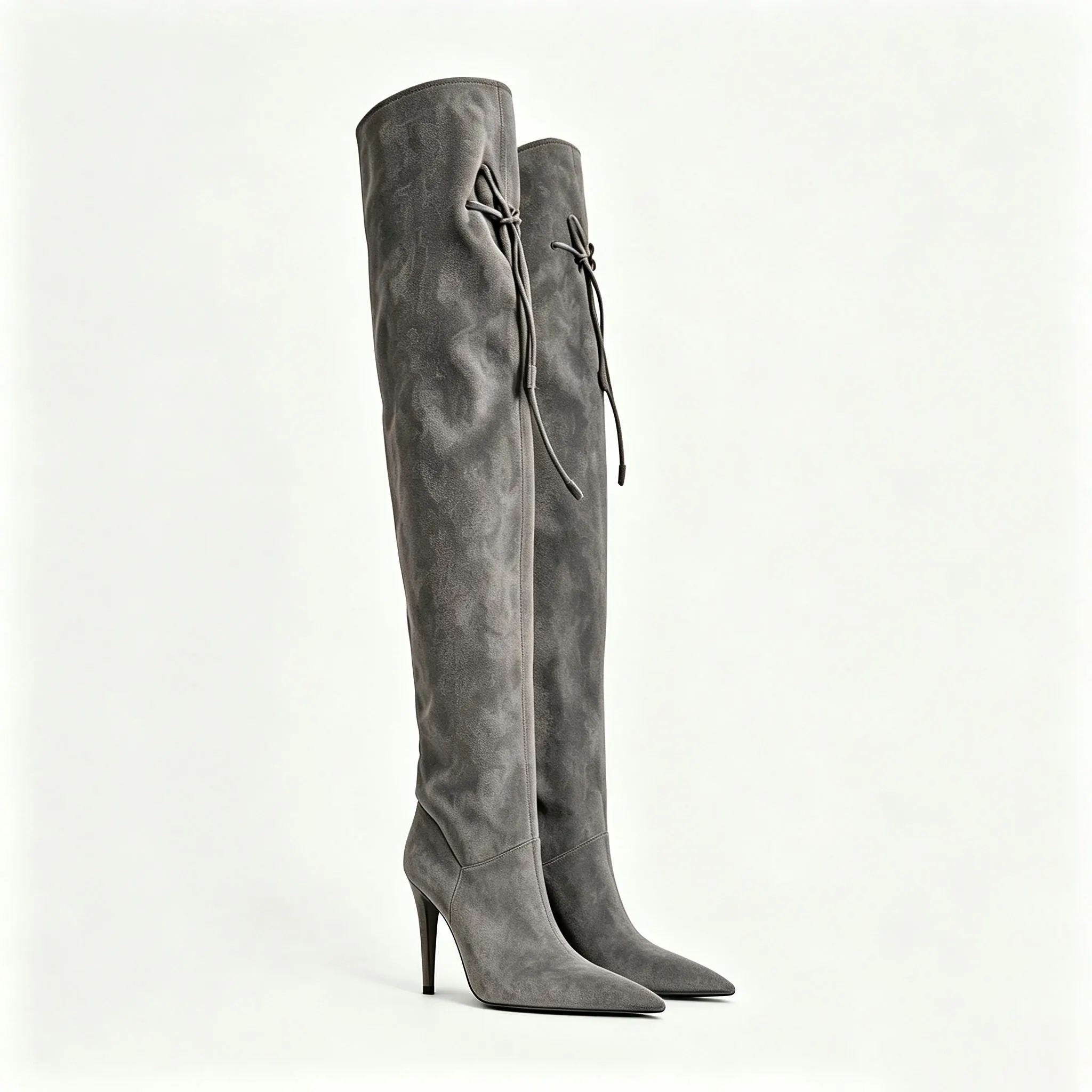 Herbst- und Winter-Stiefel mit Hohem Absatz und Spitzer Form für Damen, Modische Overknee-Stiefel aus Wildleder in Übergrößen