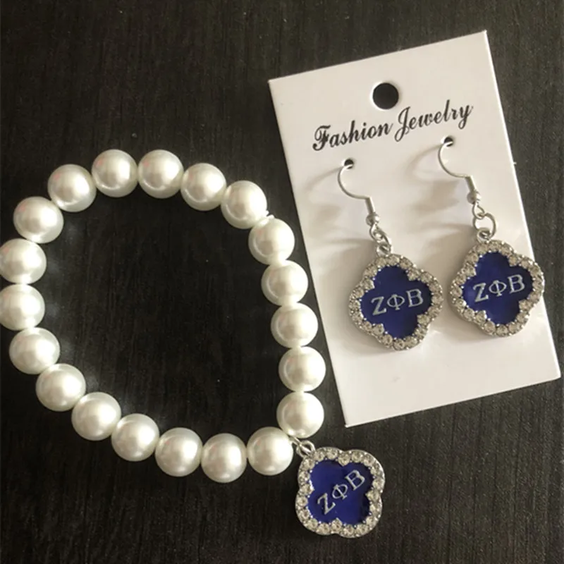 1Set High Zeta Phi Beta Enamle Rhinestone Jewery Set OGS023 Women ZPHIB Sorority Finer Dove Pearl Handmade Decoration Gift