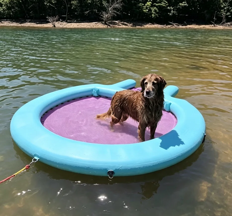 2026 Large Round Inflatable Floating Dock With Pet Dog Ramp Heavy Duty DWF Water Float Platform for Family Party Pool Lake Use