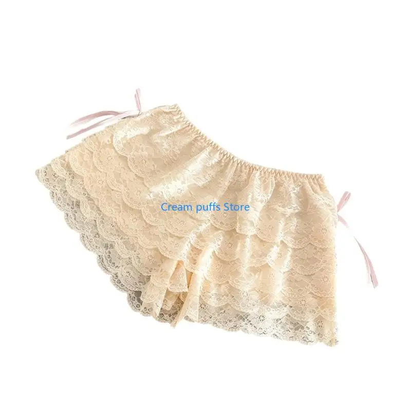 50LE Elastic Waist Lace Bloomers Bowknot Shorts Frilly Knicker Safety Pants For Women