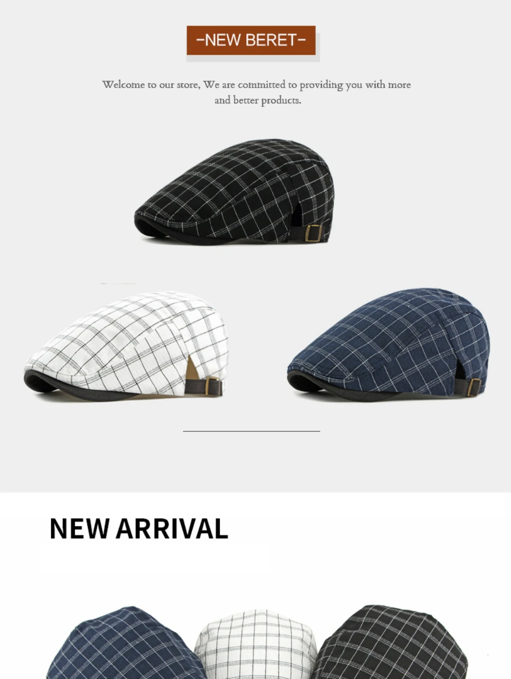 HT5057 Baskenmützen für Herren und Damen, Vintage Künstler-Mütze, Karierte Baskenmütze, Herren- und Damen-Flatcap, Frühling-Sommer Verstellbare Baskenmütze – Detail 2