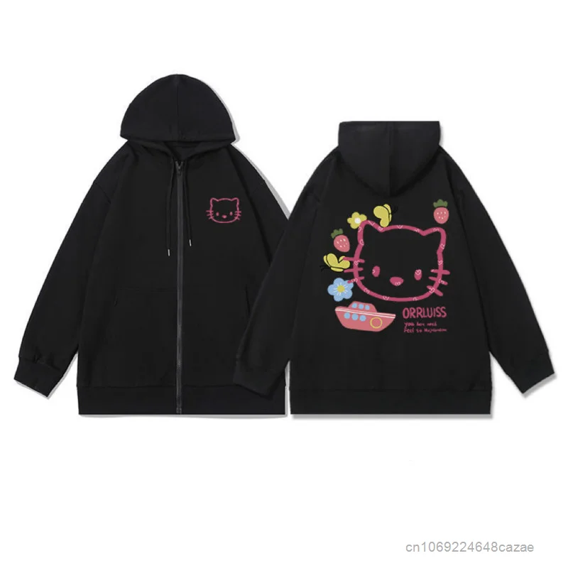 Imagem -03 - Sanrio Olá Kitty Roupas Zipper Cabolsa Y2k Moda Oversized Cardigan Tops com Capuz Mulheres Homens Harajuku Moletons Casais Hoodies