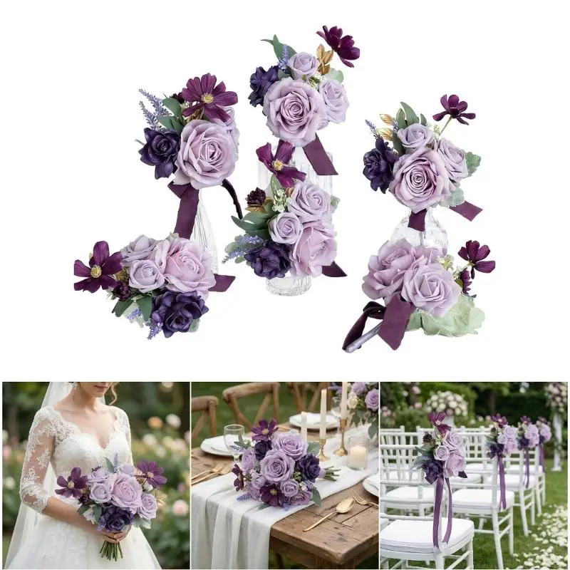 6Pcs Bridal Bouquets Realistic Artificial Flower Bouquets for Wedding Ceremony Bridal Showers and Photography Supplies 55KF