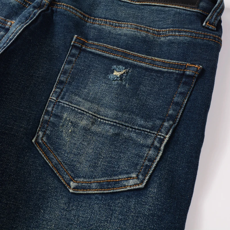 

new Y2Kmen's jeans, washed with water, nostalgic stretch, slim fit, blue jeans, high street hip-hop brand splicing pant