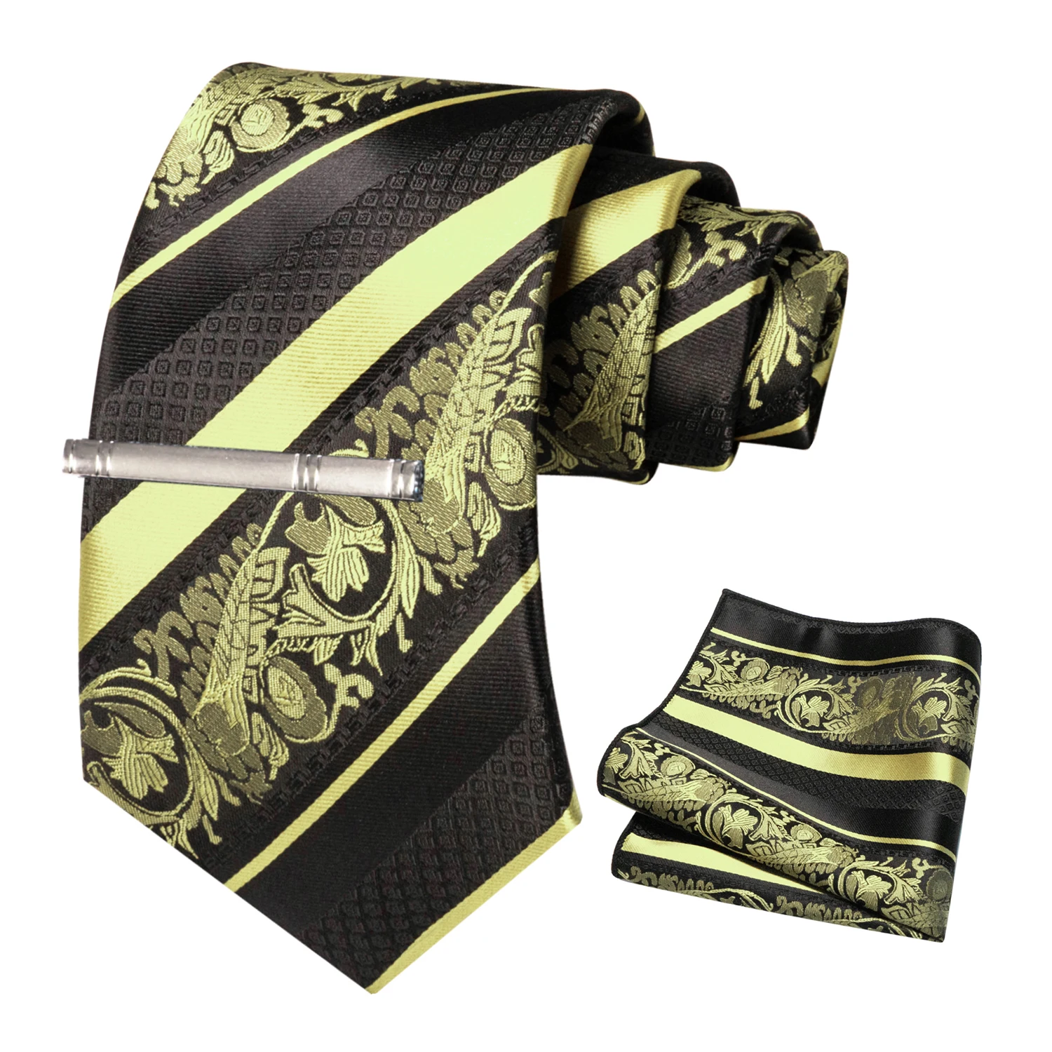 Klassische Herren-Krawatte mit Blumenmuster, 8 cm, Seidenkrawatten-Set, Einstecktuch, Krawattenklammer, Business-Anzubehör, Bräutigam-Hochzeitskrawatte – Detail 25