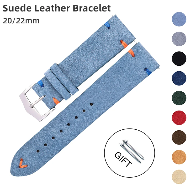 20mm 22mm Quick Release Soft Watch Band for Seiko Wristbelt High Quality Suede Genuine Leather Bracelet Stainless Steel Buckle