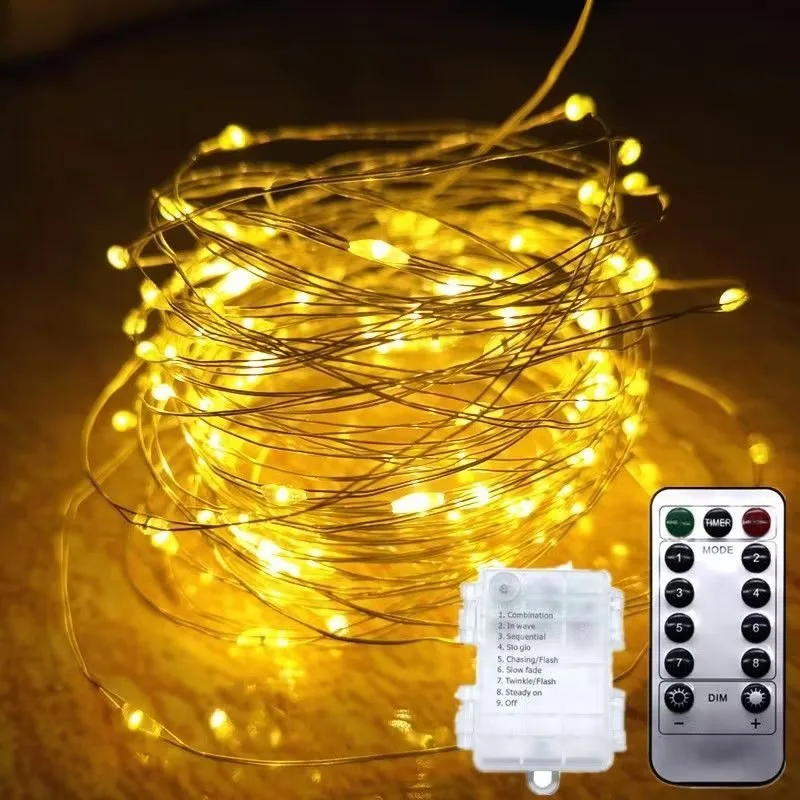 Christmas Decorations Outdoor Battery Operated Remote Copper Wire String Lights Holiday Wedding Party Decor Fairy Garden Lights