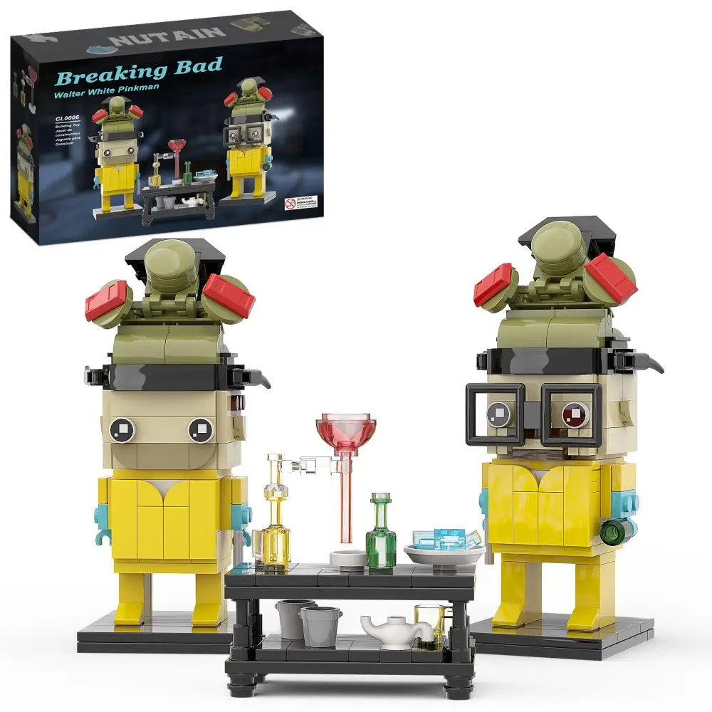 MOC 2024 New Pinkman Breaking Bad Walter White Brickheadz Building Blocks Set Figures And Pink Bricks Children Toy Dropshipping