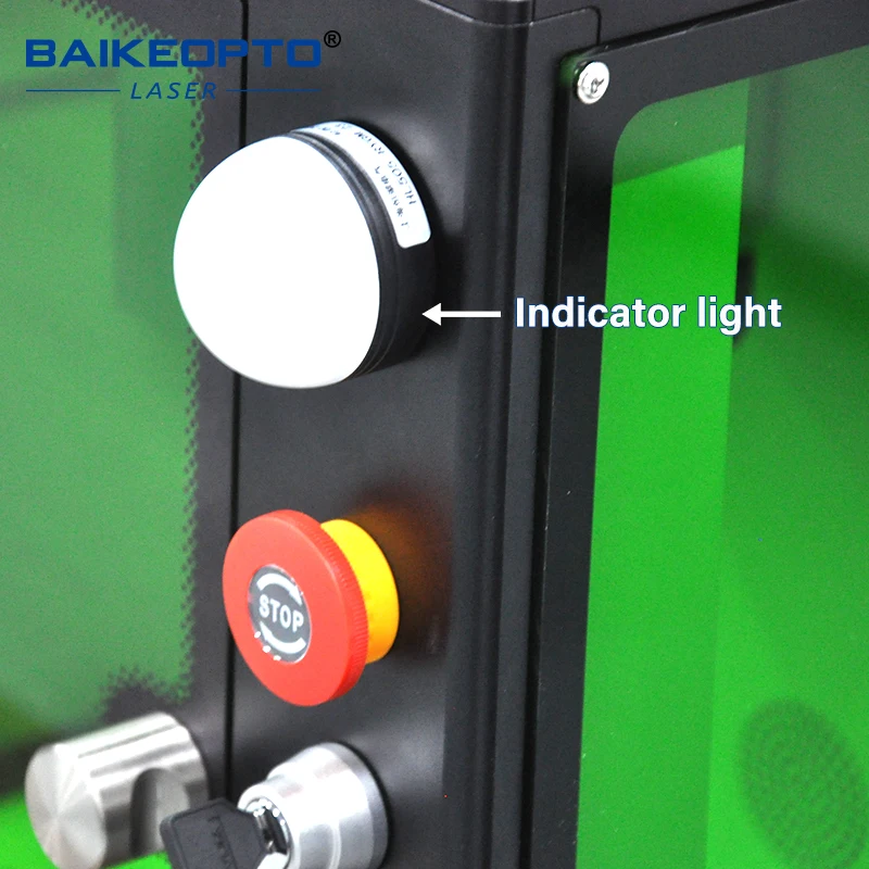 Compact Closed Cabinet Fiber Laser Marking Equipment BAIKEOPTO 20W 30W 50W Green Protective Glass Laser Engraver for Copper