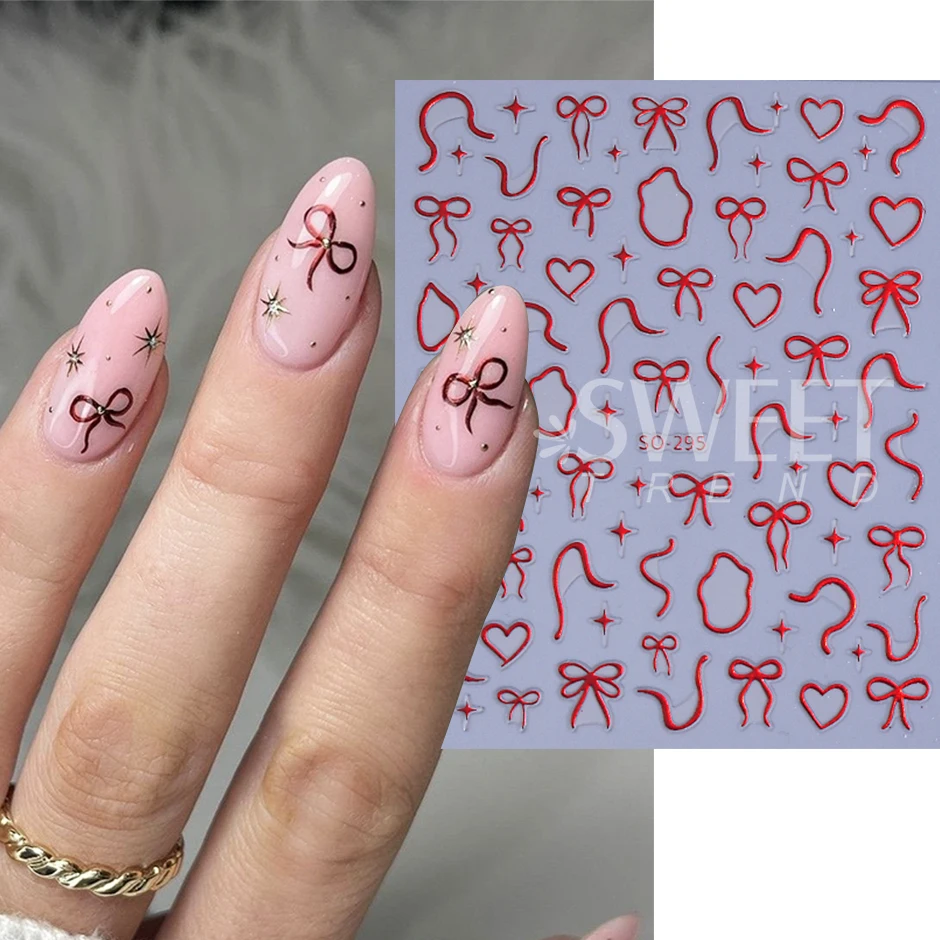 4 pezzi adesivi per unghie bowknot Y2K fiocco amore stella linee irregolari design autoadesivo decalcomanie per unghie forniture per manicure fai da te decorazione