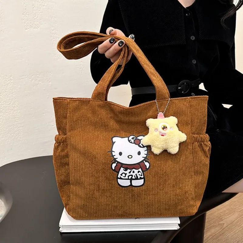 

Новая Вельветовая сумка через плечо с мультяшным леопардовым принтом Hello Kitty, женская сумка большой вместимости на молнии, сумка для репетиров в колледже