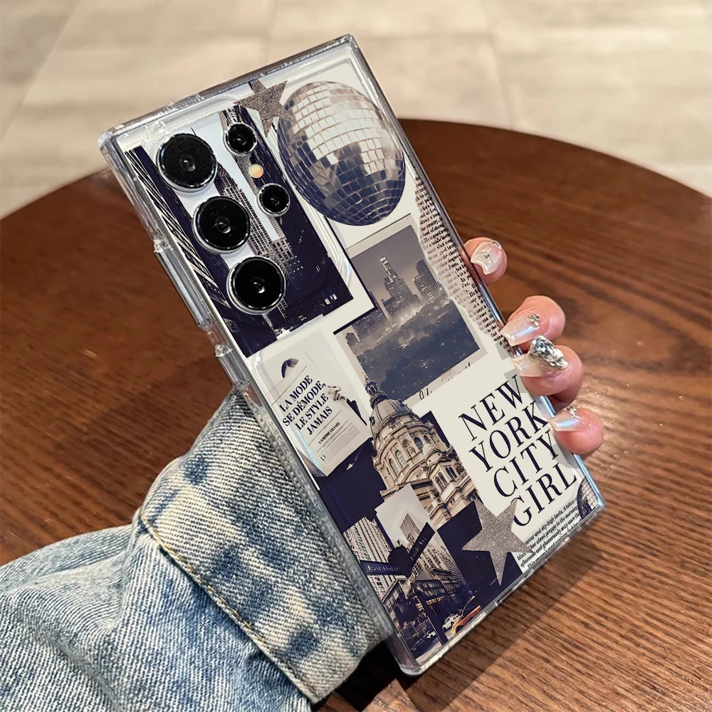 Estrela bola de discoteca caso telefone para samsung galaxy a34 a35 a55 a54 a53 5g nota 20 s21 s25 s24 s23 s22 ultra fe mais capa transparente