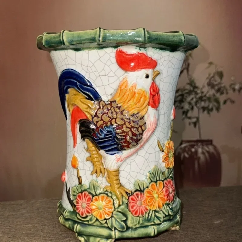 Bamboo Knot Rooster Flower Pots Round Bonsai Green Plants Flower Pots Coarse Pottery Indoor Living Room Flowerpots Garden Supply