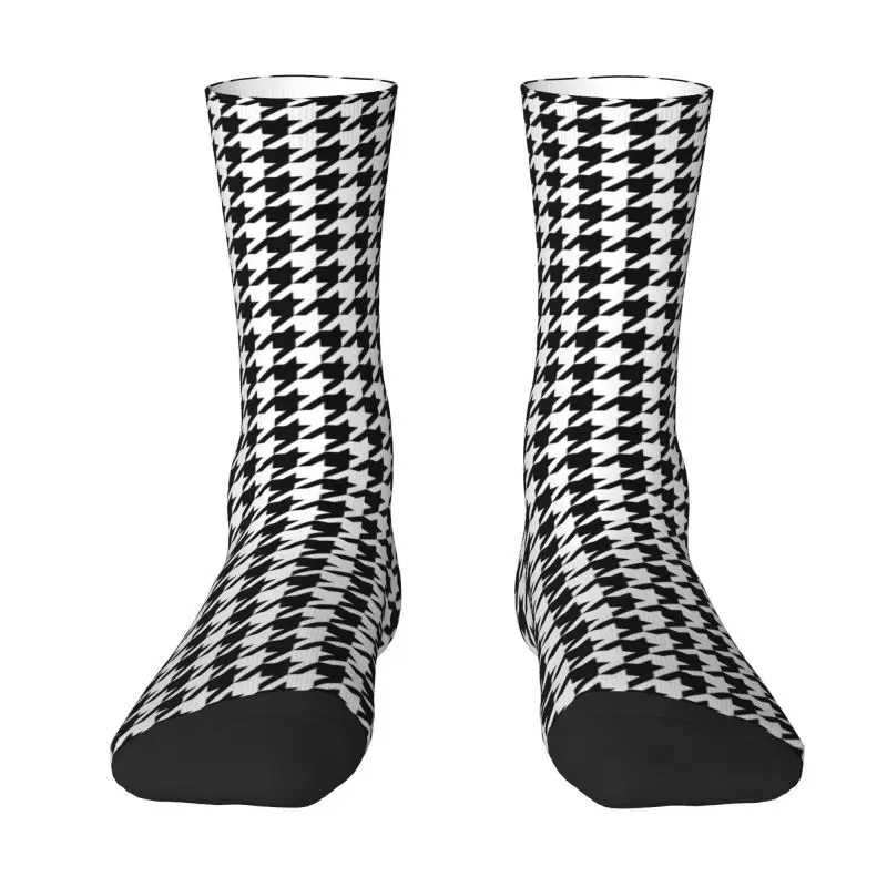 Modern Black White Houndstooth Dress Socks for Men Women Warm Fashion Classic Geometric Crew Socks