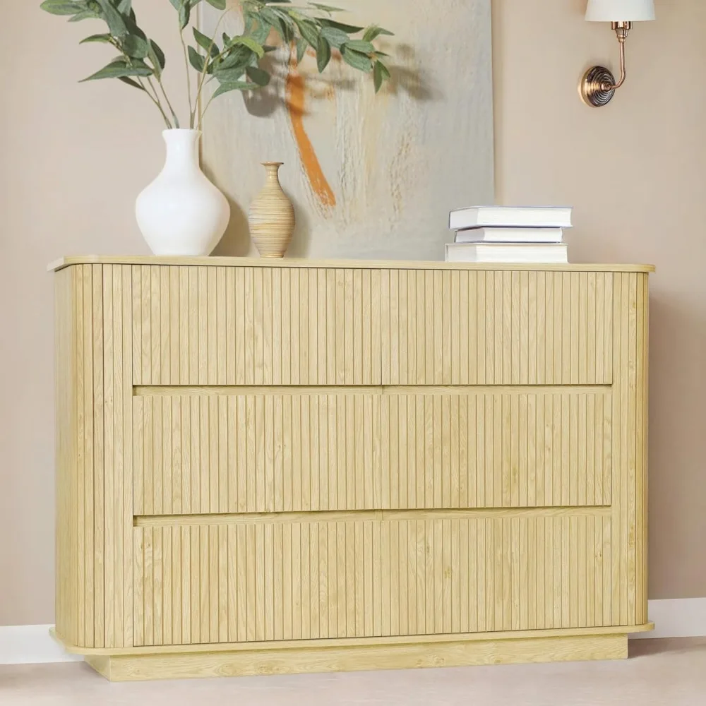 

Fluted 6 Drawers Dresser for Bedroom, 47.2" Wide Wood Chests Storage Organizer for Clothes, Closet, TV Stand for up to 55" TV