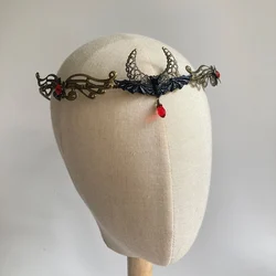 Black red moon crown with wings Vampire crown Gothic headpiece Dark elven crown Goth tiara