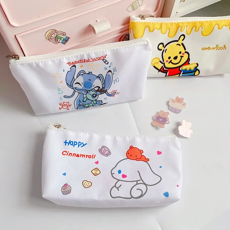 Disney Stitch Fresh Storage Bag Cosmetics Makeup Bag Cartoon Simple Pencil Case Anime Winnie Stationery Zipper Wash Storage Bag