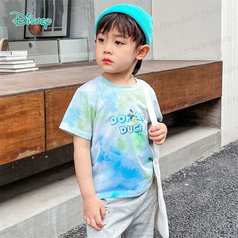 Summer New Cute Boys And Girls Disney 3D Tie-Dye Cartoon Pattern Donald Duck Sports Short-Sleeved KID/Adult Quick-Drying T-shirt