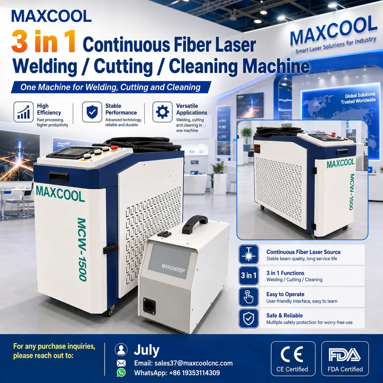 Multifunctional 3 In 1 Laser Welding Cleaning Cutting Machine 2000W Reci CW Fiber Source S&A Industrial Chiller Newbie Friendly
