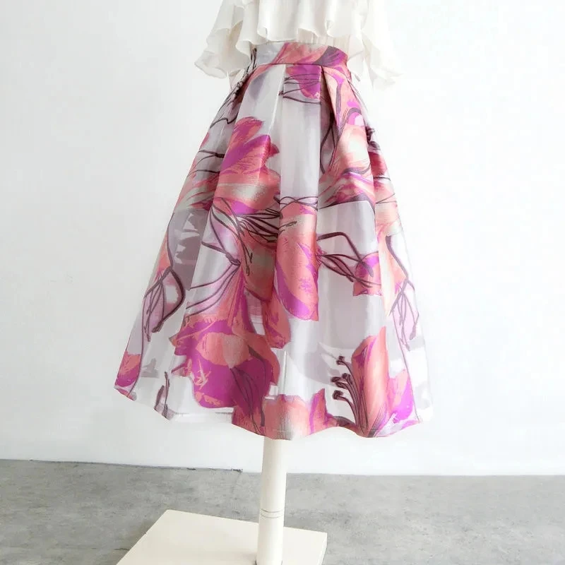 

Women New 2024 Summer Korean Style Long A Line Loose Skirt Female Blends Skirts Tutu Ladies Female News Floal Print Puffy Skirt