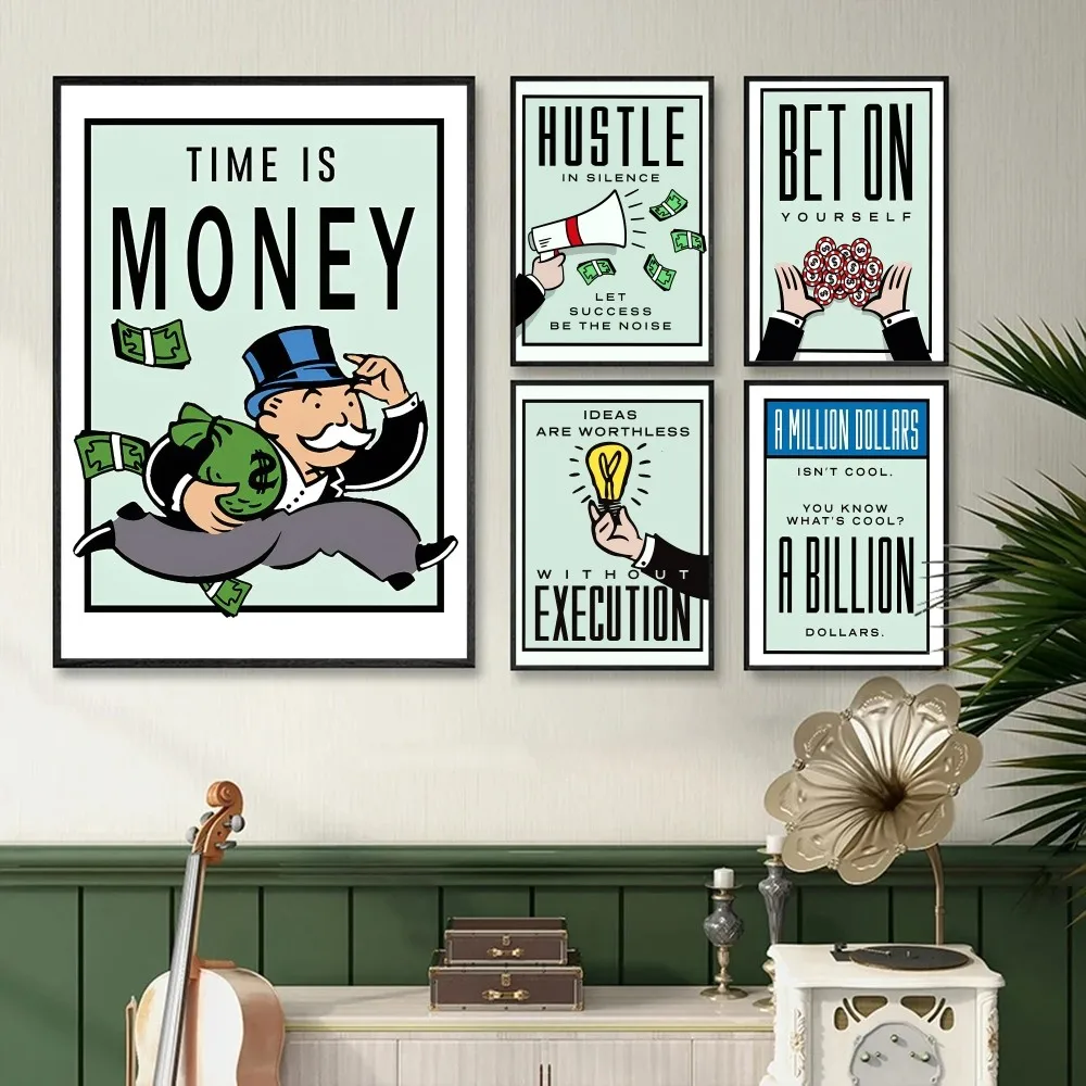 Monopoly Time ls Money Inspirational  Poster Self-adhesive Art Waterproof Paper Sticker Coffee House Bar Room Wall Decor