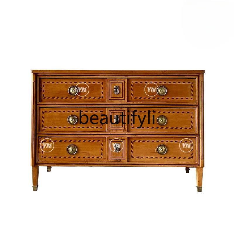 

French carved chest cabinet retro solid wood side cabinet neoclassical locker fully equipped classical Chinese storage cabinet