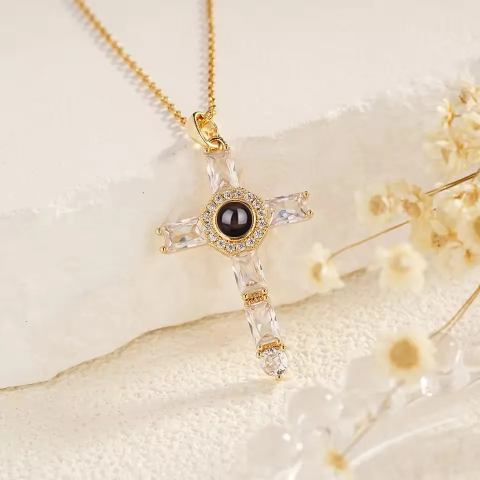 

Персонализированное фотопроекционное ожерелье, подарки с изображением, ожерелье с крестом на заказ внутри, ожерелье с изображением для пар/любителей