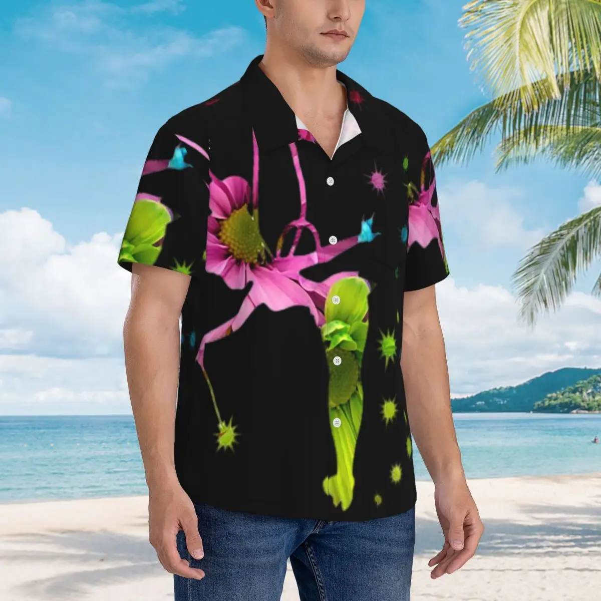 

Floral Tinkerbell Hawaiian Shirts Funny Men Short Sleeve Shirt for Summer Beach Men's Lapel Tops