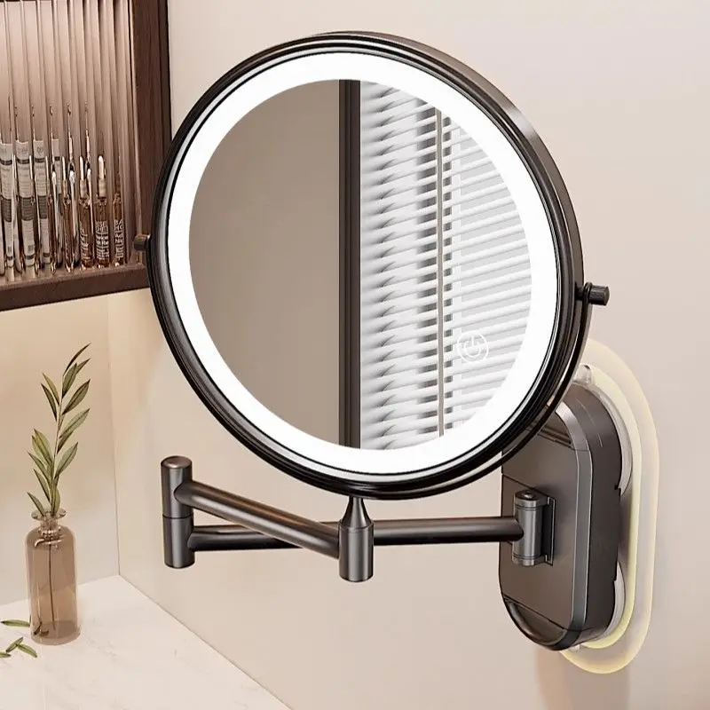 Suction cup makeup mirror - punch-free, lighted, extendable & foldable vanity mirror for bathroom