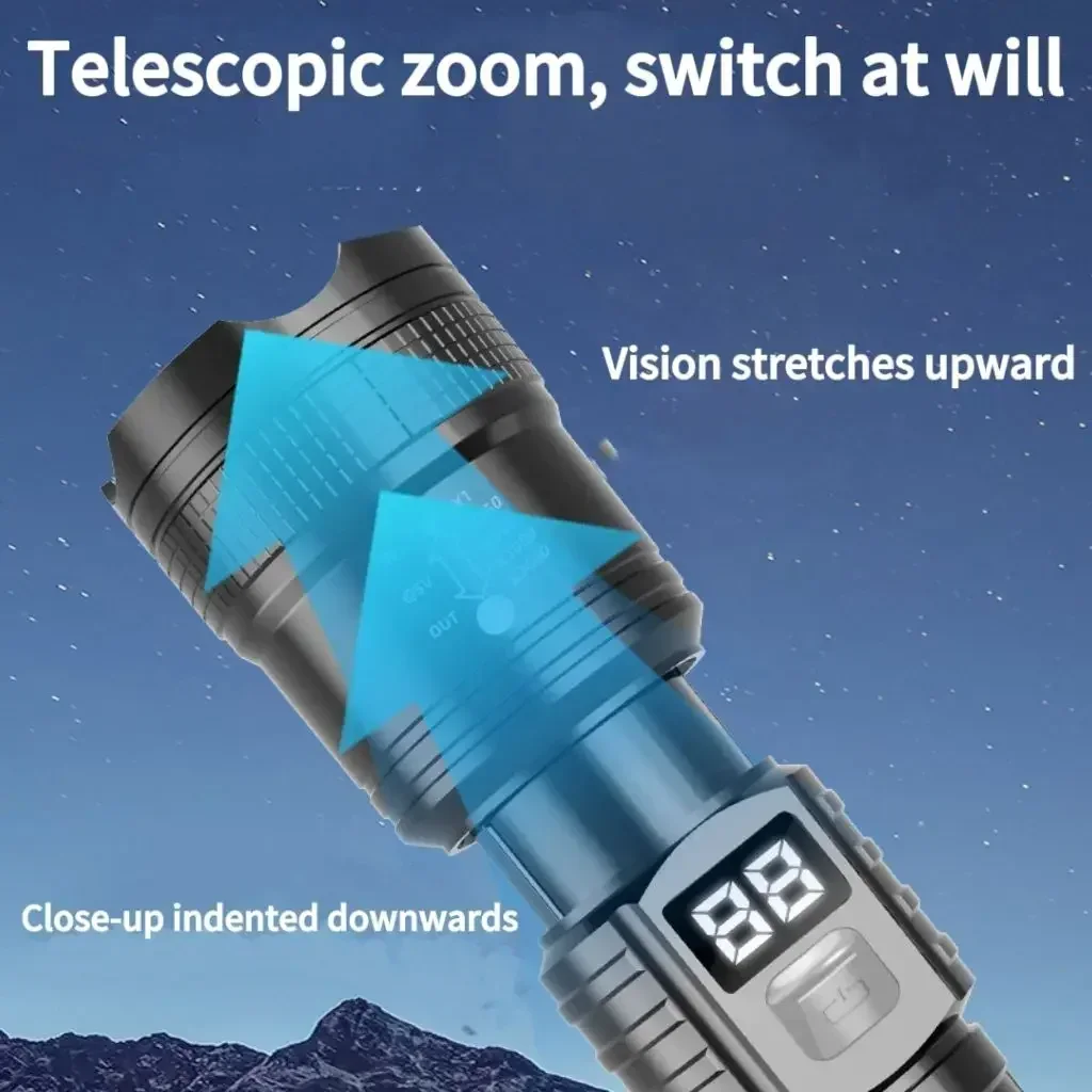 LED Ultra Bright Flashlight, Multifunctional Waterproof Flashlight for Remote Illumination, Rechargeable Outdoor Camping Light