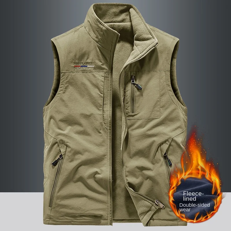 Winter Men's Vest New Solid Color Plush Thickened Double-sided Wearable Outdoor Sports Kan Shoulder coat Men's Sleeveless Jacket