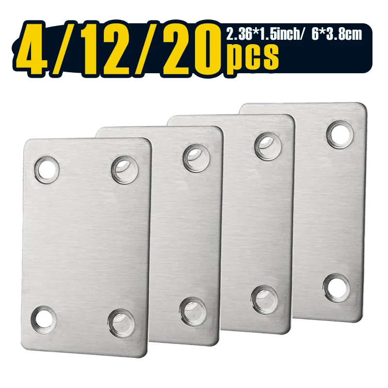 Stainless Steel Flat Brackets - Metal Straight Brace for Wood Connector, Furniture Joint Fixing Plate with Pre-Drilled Holes