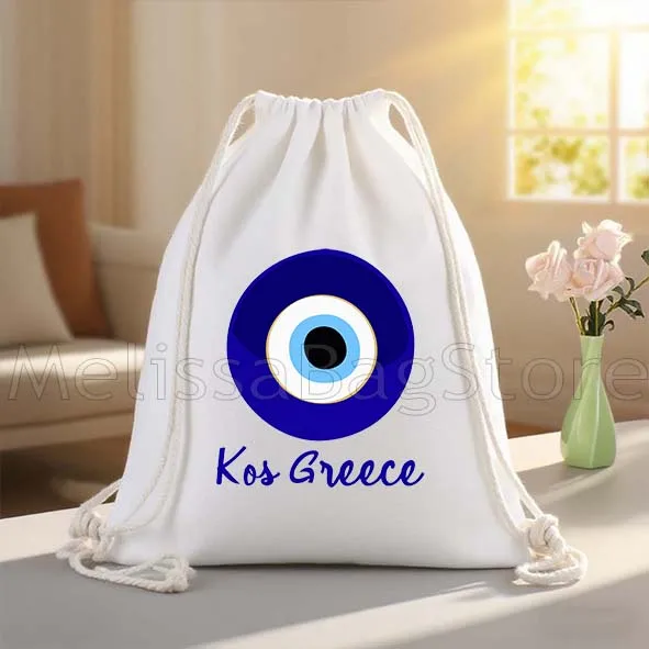 Colorful Greek Blue Evil Eye Charm Nazar Canvas Drawstring Bags Soccer Backpack Gym Sackpack Gifts String Bag for Hiking Sports
