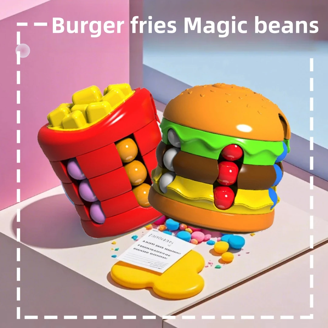 Hamburger Rubik's Cube French Fries Magic Beans Stress Relief Fidget Spinner Novel Special Spin Ball Children's Educational Toy