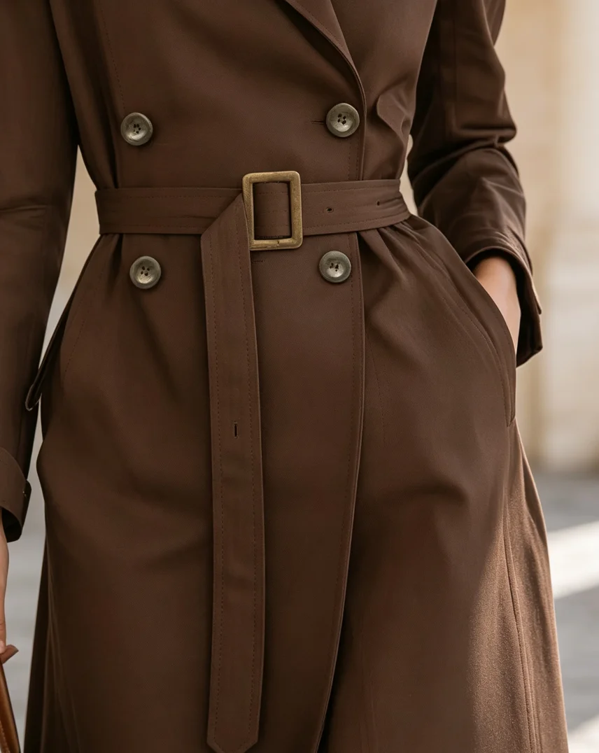 Ladies Spring Autumn Fashion Elegant Double-Row Button Coat Windbreaker Commute Daily Versatile Style in Mearad Color Scheme - view 5