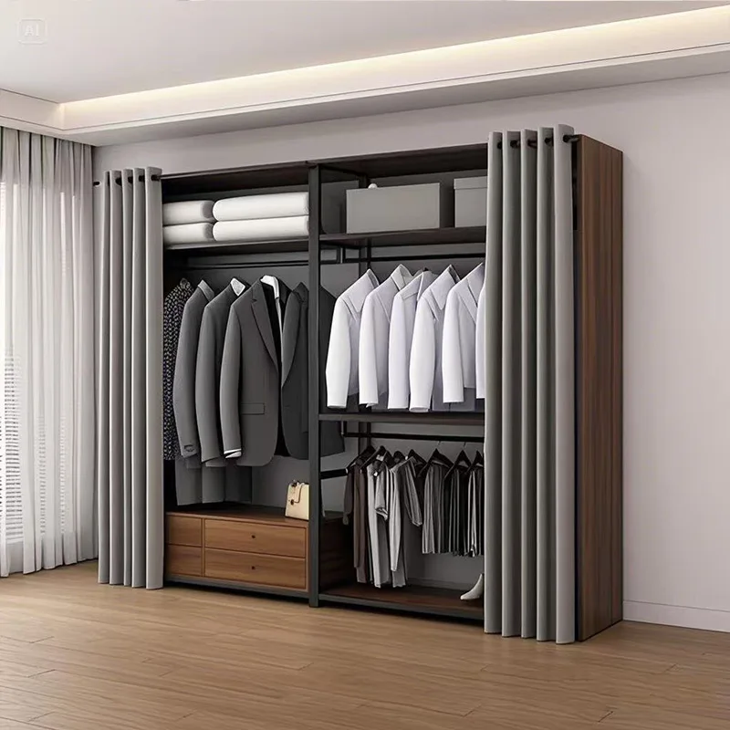 

Self-made cloakroom metal frame walk-in closet combination bedroom floor-to-ceiling double-layer hanger wrought iron open