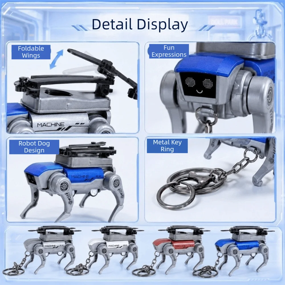 Alloy Mechanical Robot Dog Keychain Cyberpunk Style Adorable Mechanical Puppy Keychain with Folding Legs Decorative
