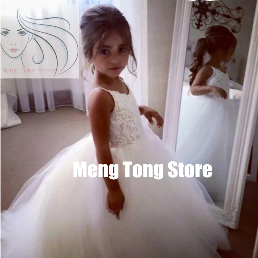 Communion Dresses for Girls Champagne O-neck Sleeveless Ball Gown Lace Appliques Flower Girl Dresses for Weddings Robe Bebe