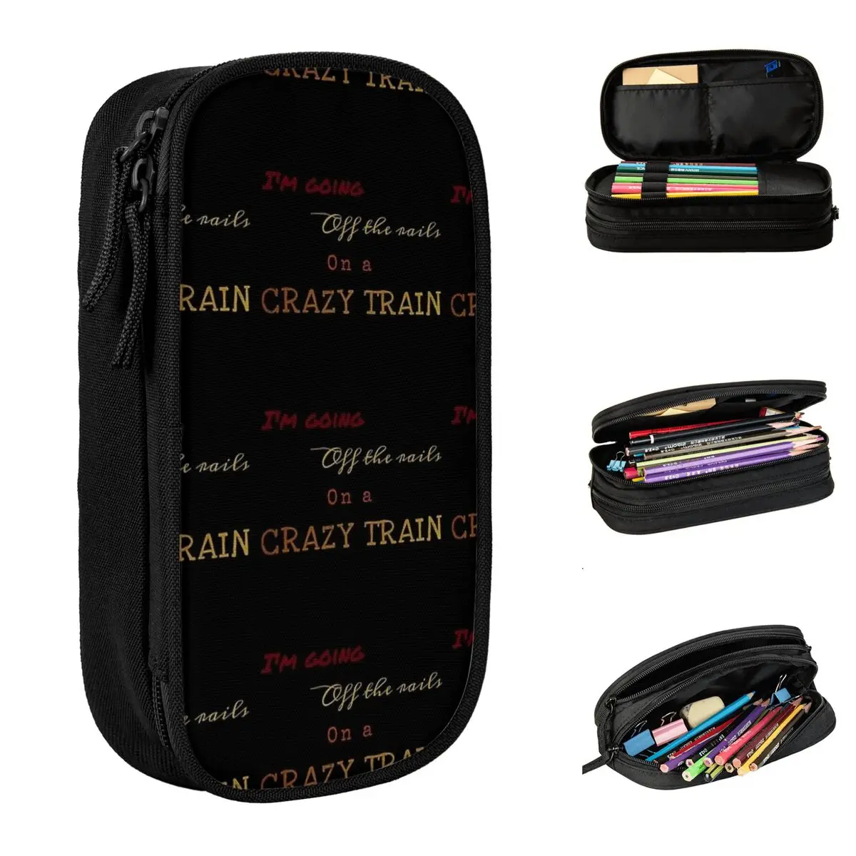 

Crazy Train Ozzy Osbourne Lyrics Pencil Case Girls Boys Retro Pencil Box Graphic School Pencil Cases Stationery Organizer