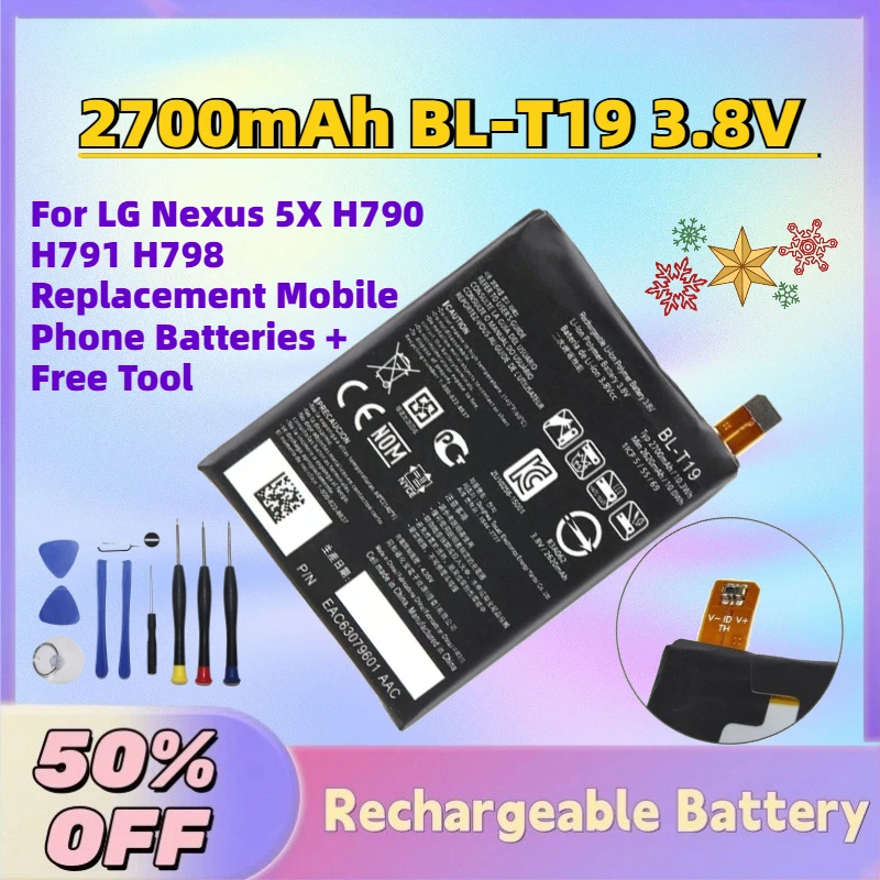 

Fast Shipping Upgrade 2700mAh BL-T19 3.8V Battery for LG Nexus 5X H790 H791 H798 Replacement Mobile Phone Batteries + Free Tool